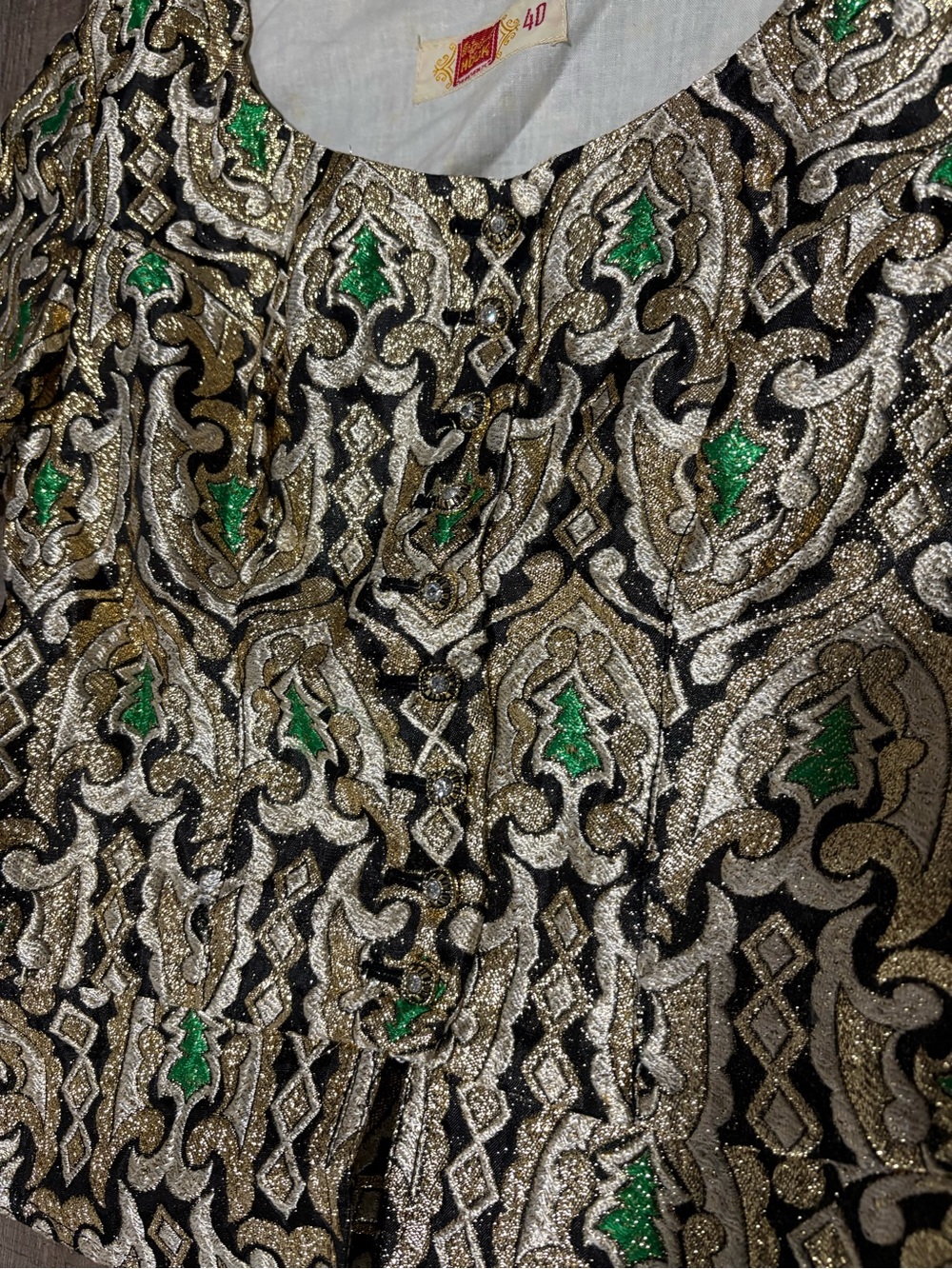 Vintage Short Sleeve Peplum Top - Green, Gold & Black - Picture 4 of 6